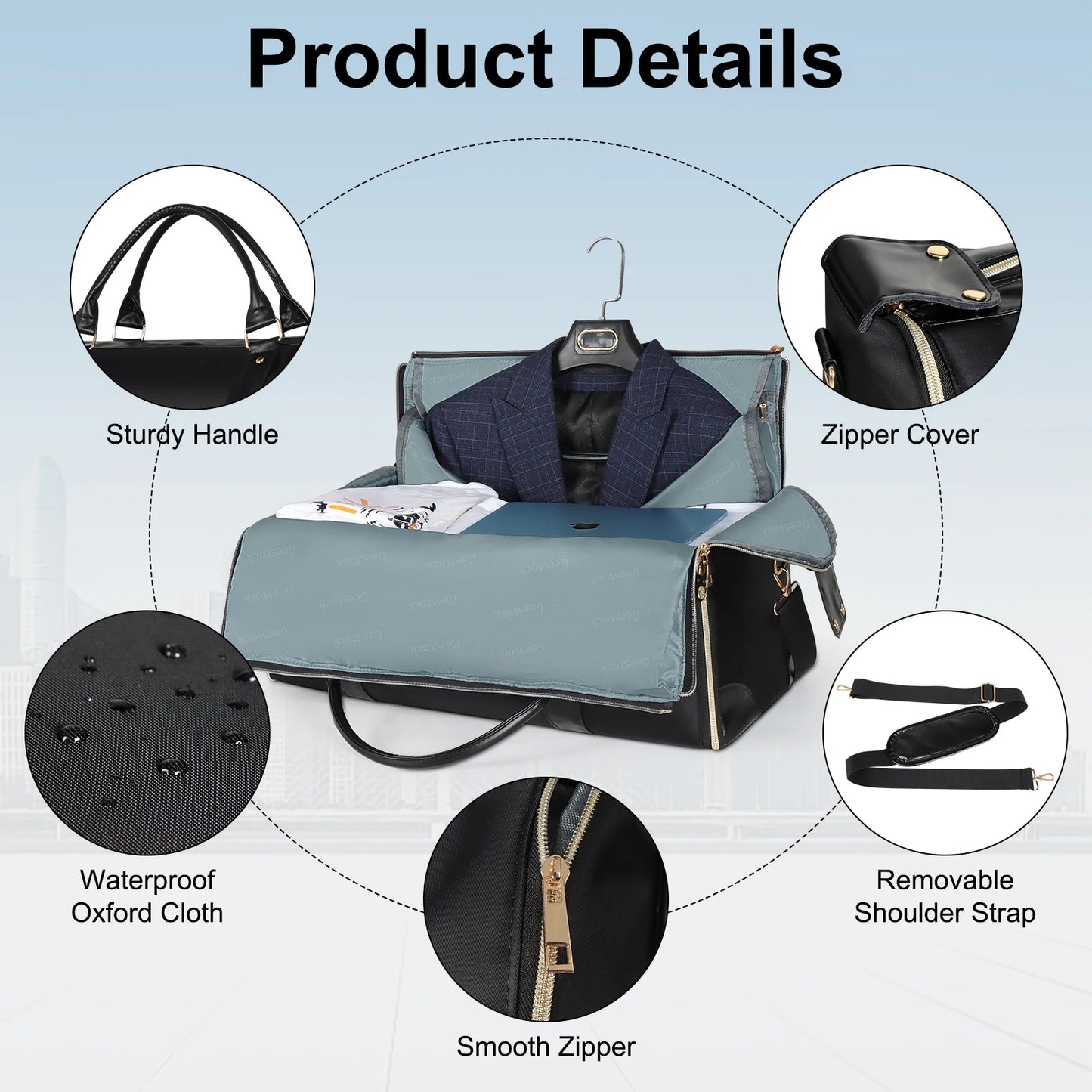 Bolsa de almacenamiento de trajes plegable de gran capacidad, impermeable, de cuero PU, con correa para el hombro, maleta de viaje para viajes de negocios.