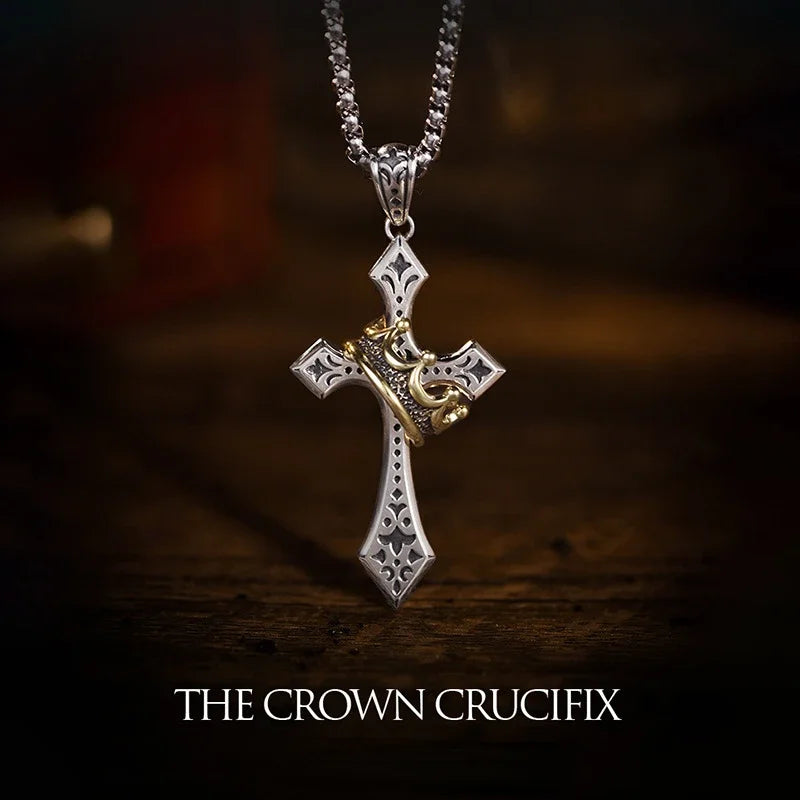 Collar con colgante de cruz y corona punk para hombre, estilo retro hip hop, de cobre, para parejas, cadena de suéter, accesorios de joyería, regalo festivo.