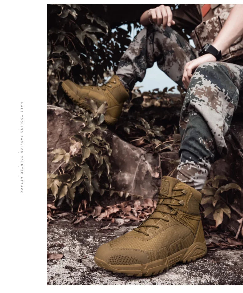 2024Men's Boots Outdoor Tactical mid-waist Boot Men's Hiking Shoes Non-slip Desert Combat Boots Men's Solid Color Snow Boots New