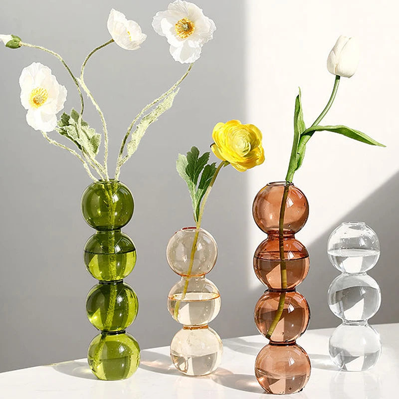 Nuevos adornos japoneses para sala de estar nórdica, jarrones pequeños esféricos creativos y sencillos con flores de vidrio de burbujas de colores, decoración del hogar