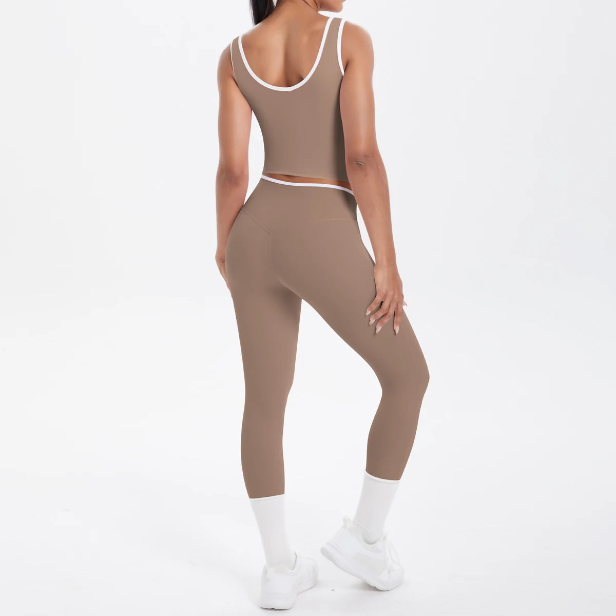 Conjunto de 2 piezas de pantalones de yoga con espalda descubierta y leggings para correr, de cintura alta, con estampado de melocotón y glúteos, para fitness y deportes.