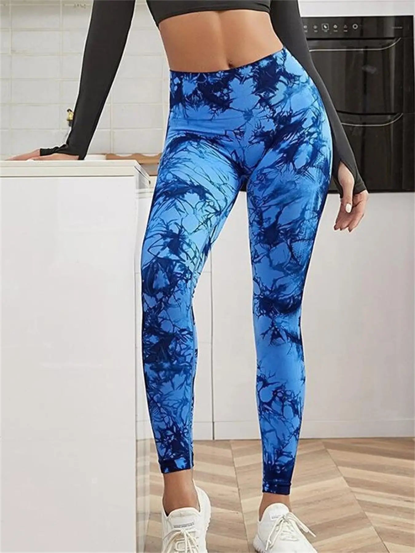All Seasons Women's Tie Dye Print High Waist Sports Leggings, Breathable Wide Waistband Seamless Skinny Pants for Gym Workout