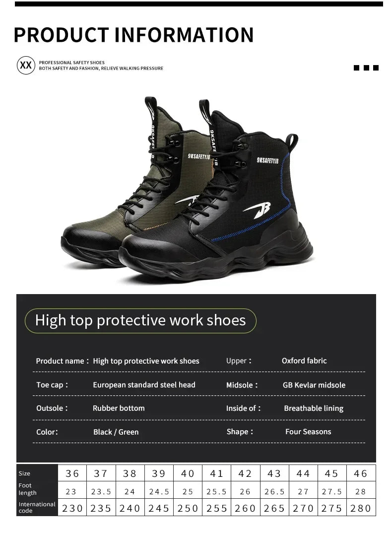 2024 Nuevos zapatos de seguridad para hombre, botas altas de trabajo, zapatillas de trabajo con puntera de acero, botas de trabajo antigolpes y a prueba de pinchazos, zapatos indestructibles
