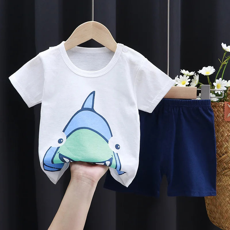 Conjuntos de ropa para niños, camisetas con estampado de dibujos animados, camisetas sencillas de moda, pantalones cortos, nuevas camisetas bonitas, chándales, camisetas de manga corta para niños, pantalones cortos