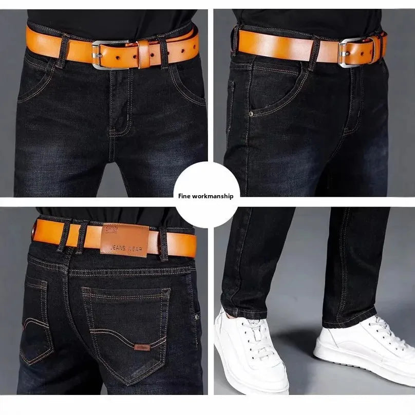 Pantalones vaqueros elásticos de otoño para hombre, holgados, rectos, casuales, a la moda, de corte cómodo, estilo chino, colección de otoño