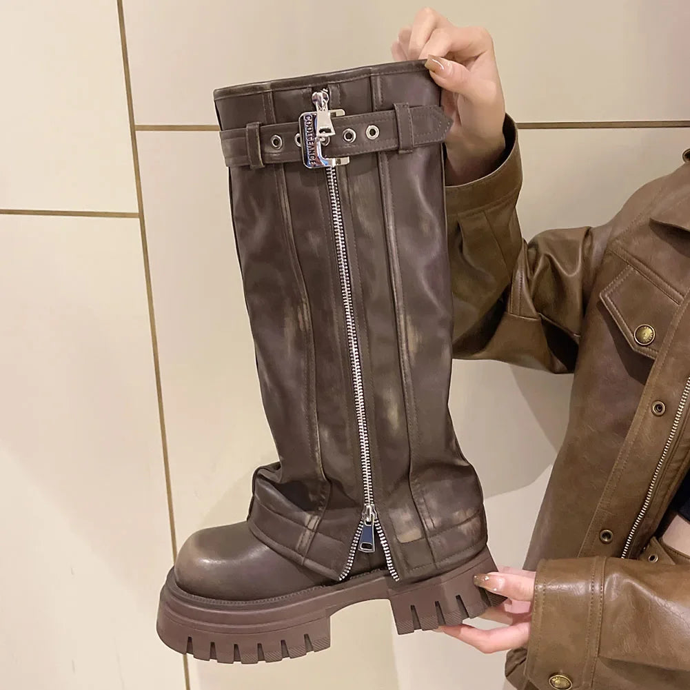 Botas de media caña para mujer de la marca Desinger Knight, con plataforma de tacón alto grueso, estilo punk, estilo motociclista, estilo gótico, para la calle.