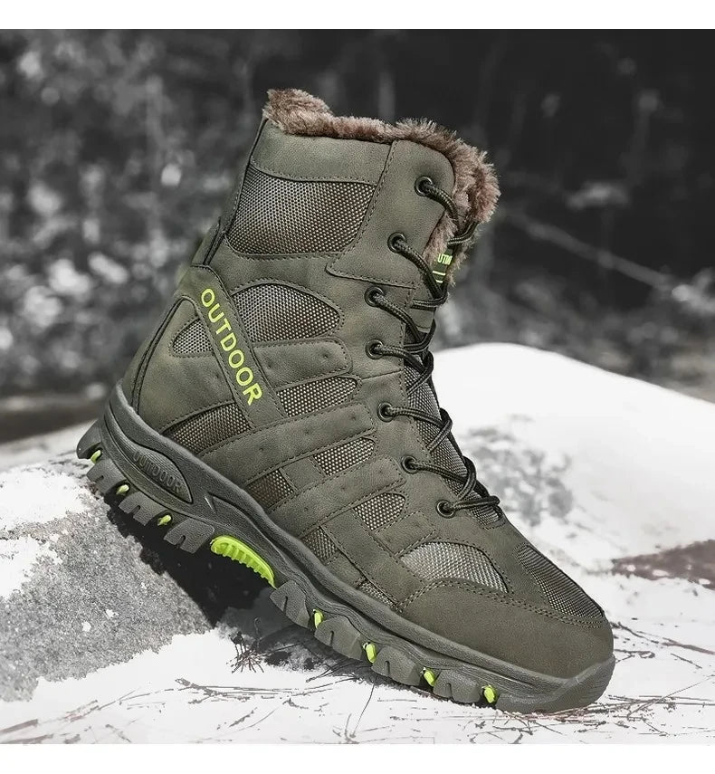 Brand Winter Men's Boots Thick Plush Warm Snow Boots Lace-UP Men Ankle Boots Outdoor Waterproof Men's Motorcycle Boots Size 47