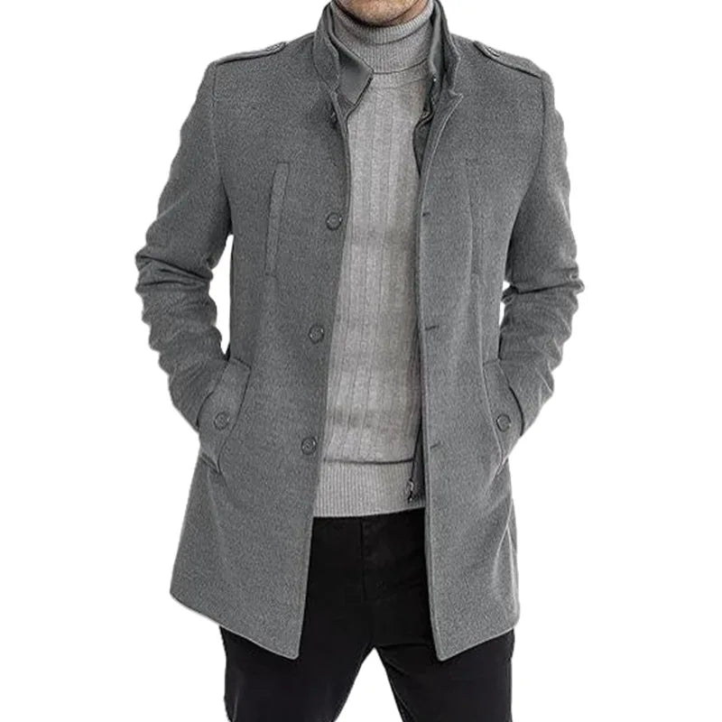 Nueva moda masculina: elegante cortavientos de otoño/invierno, abrigo de lana con doble cuello, chaquetas de lana para hombre de mediana edad, estilo ejecutivo.