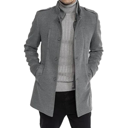 Nueva moda masculina: elegante cortavientos de otoño/invierno, abrigo de lana con doble cuello, chaquetas de lana para hombre de mediana edad, estilo ejecutivo.
