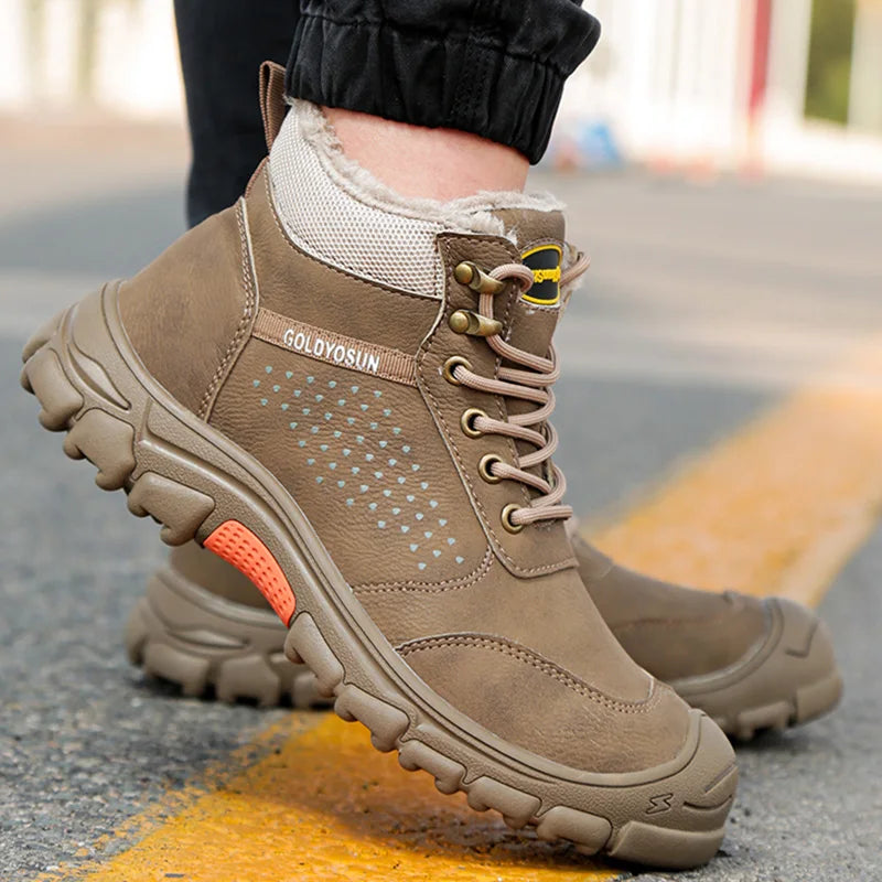 Nuevos zapatos de seguridad de trabajo de lana gruesa de invierno para hombres, botas de trabajo con puntera de acero, zapatos de seguridad antideslizantes, botas de nieve para hombre.