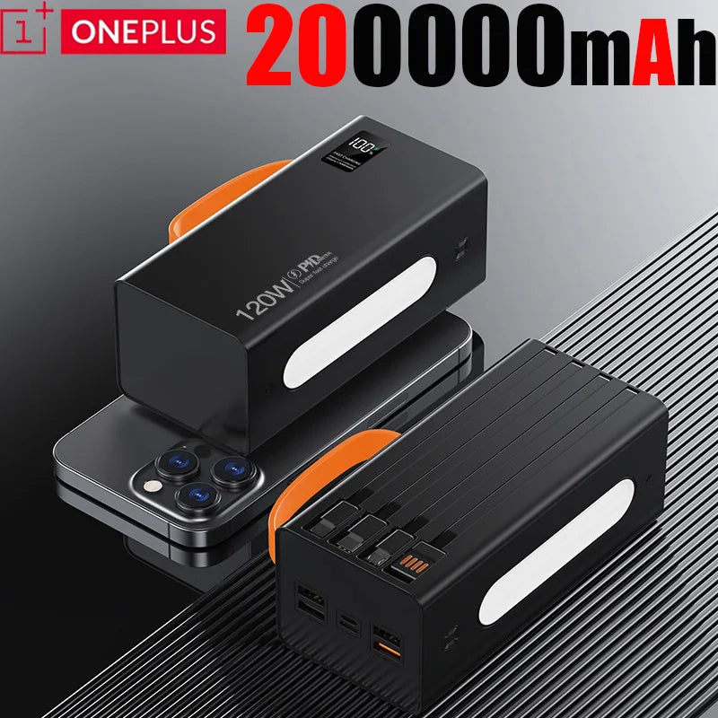 Cargador portátil de alta capacidad Oneplus de 500.000 mAh y 120 W, 4 en 1, con carga rápida y cables, para Samsung y iPhone.