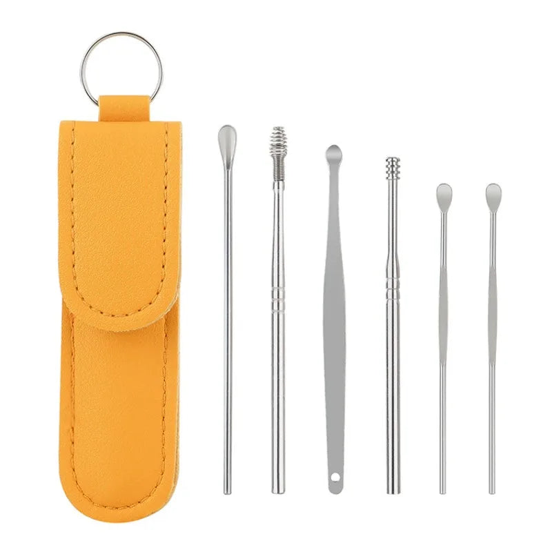Kit de limpieza de oídos de 6 piezas, removedor de cerumen, cureta, cuchara, herramienta de extracción para bebés y adultos.