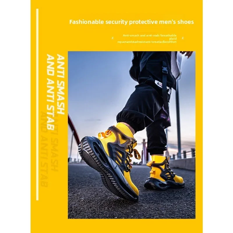 Tall Men's Anti Smashing and Anti Piercing Steel Toe Protective Safety Shoes Lightweight and Breathable Wear Resistant Durable