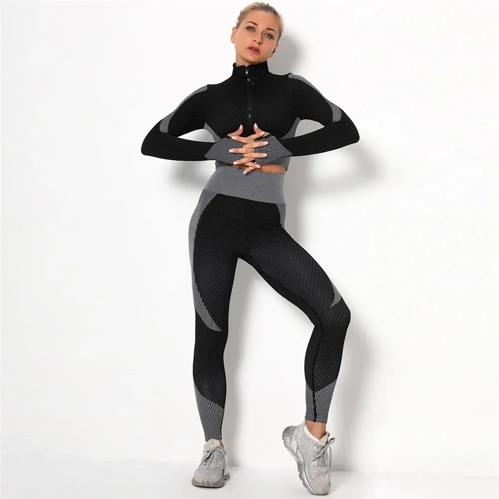 Conjunto de 3 piezas de yoga sin costuras, chaleco deportivo de fitness, pantalones de cintura alta que levantan la cadera, ropa de entrenamiento, conjunto de leggings de gimnasio para mujer