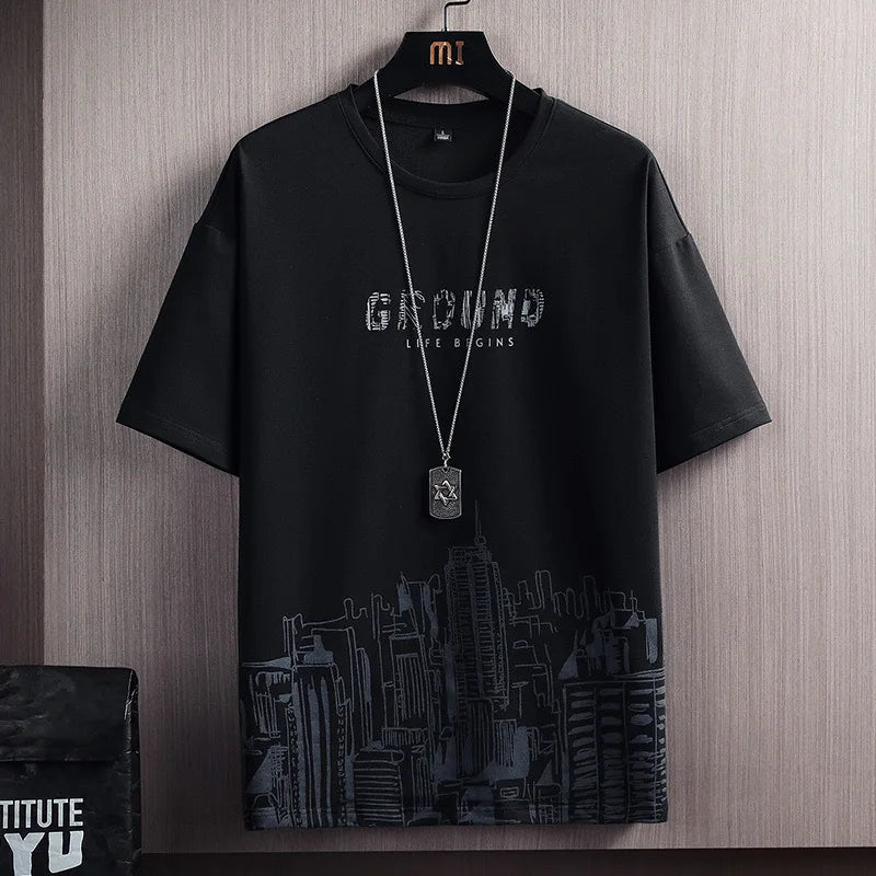 Conjunto informal de dos piezas para hombre, camiseta de manga corta y pantalones cortos, estilo veraniego, ropa deportiva y elegante.