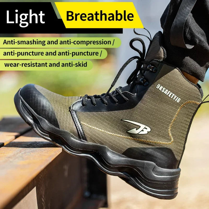 2024 Nuevos zapatos de seguridad para hombre, botas altas de trabajo, zapatillas de trabajo con puntera de acero, botas de trabajo antigolpes y a prueba de pinchazos, zapatos indestructibles