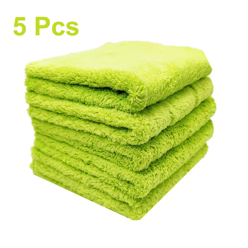 5 toallas de microfibra sin bordes para limpieza en seco y pulido de automóviles, paño de microfibra absorbente de felpa de 500 g/m².