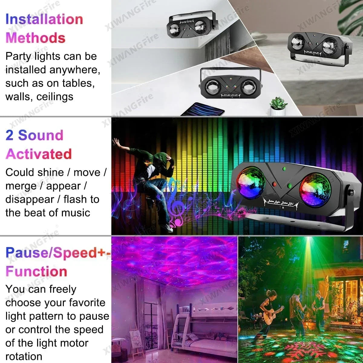 Luz de fiesta, bola de discoteca, luz de DJ, luz de discoteca, luz del océano, luz de estrellas, proyector, luz de baile, sonido activado con control remoto