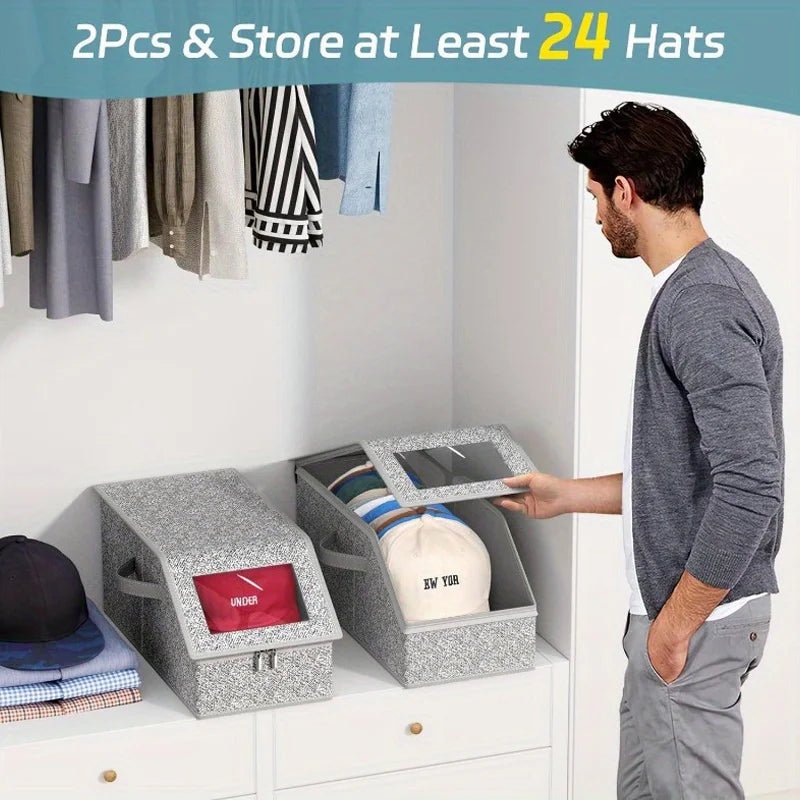Caja para guardar sombreros de 1/2, perchero, gran capacidad, ideal para guardarropas, ideal para uso doméstico, organización y almacenamiento de armarios.