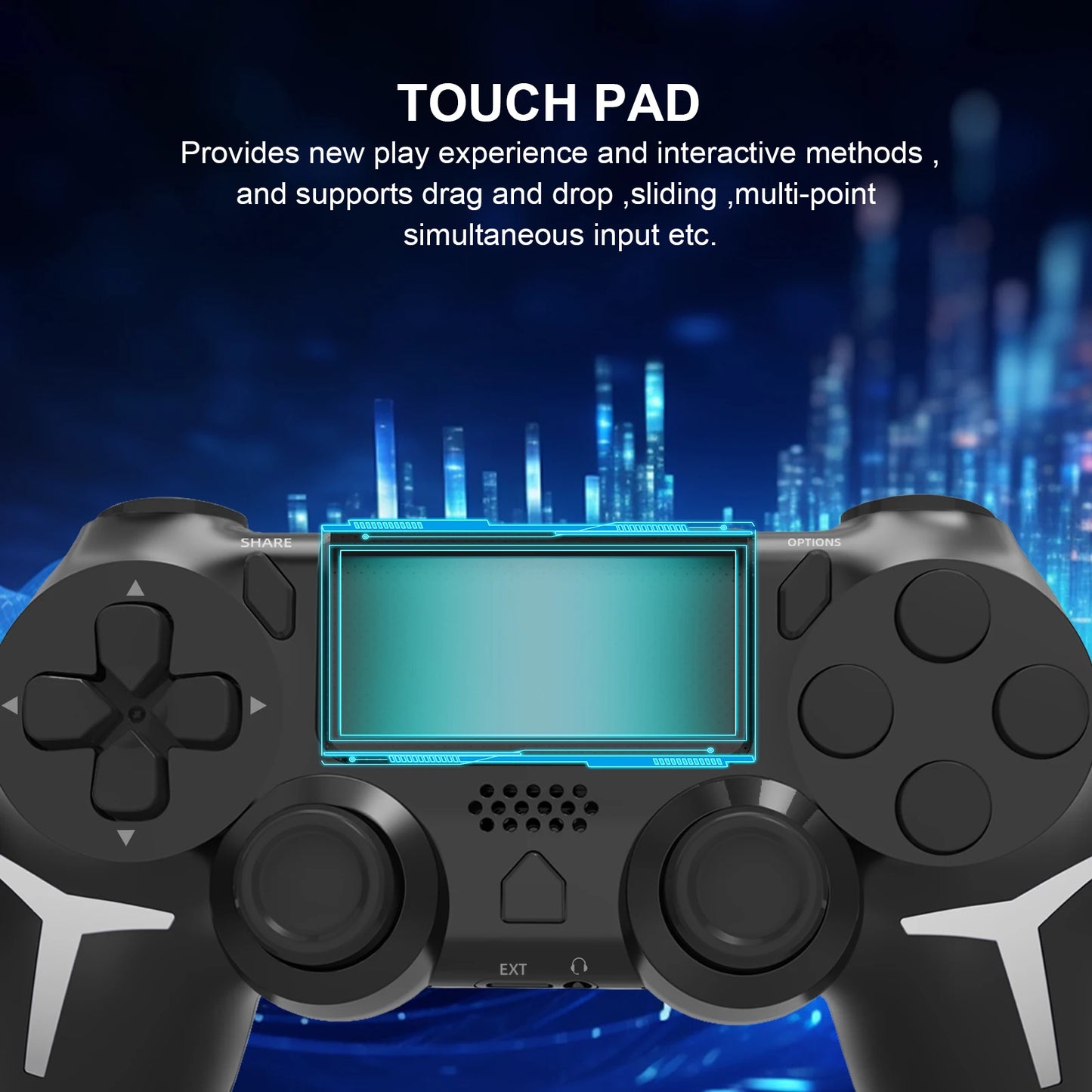 GAMINJA Giroscopio de 6 ejes con doble vibración y panel táctil, mando inalámbrico Bluetooth para PS4, PS3, consola, ordenador y PC