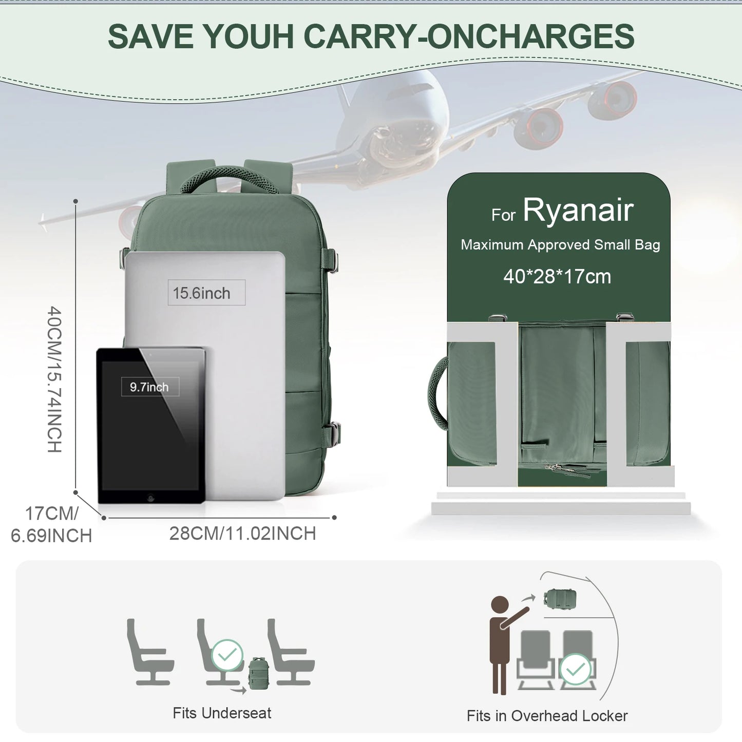 Mochila Ryanair 40x20x25, bolsa de cabina, mochila de viaje para hombres y mujeres, equipaje de mano, mochila para portátil de ocio, mochila para viaje, cabina