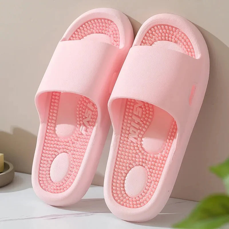 Zapatillas de masaje para interiores con suela suave para terapia de pies, antideslizantes, para hombres y mujeres, sandalias de verano para uso doméstico con pegatinas de puntos de acupuntura.