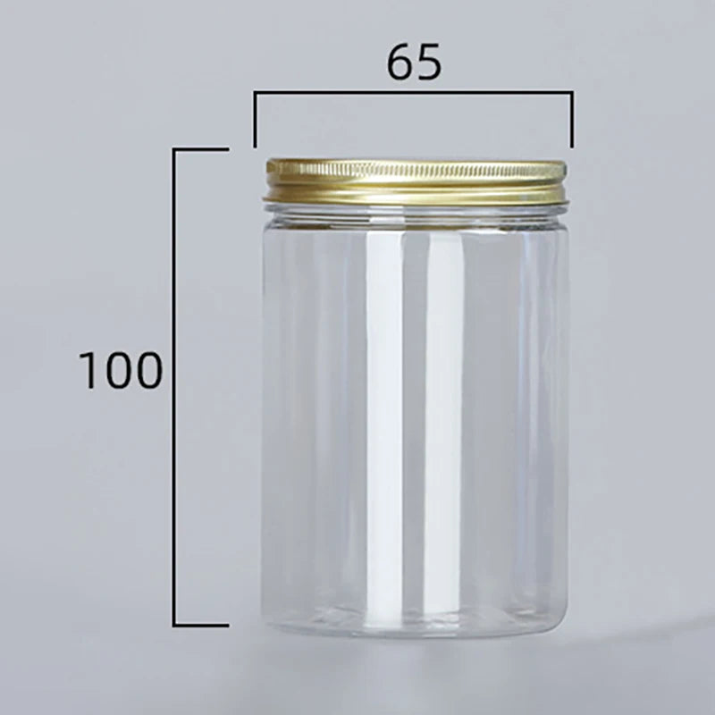 Frasco de plástico transparente de 15 tamaños con tapas de aluminio rosa, contenedor vacío para crema facial, contenedor de cosméticos, botellas rellenables de viaje doradas.