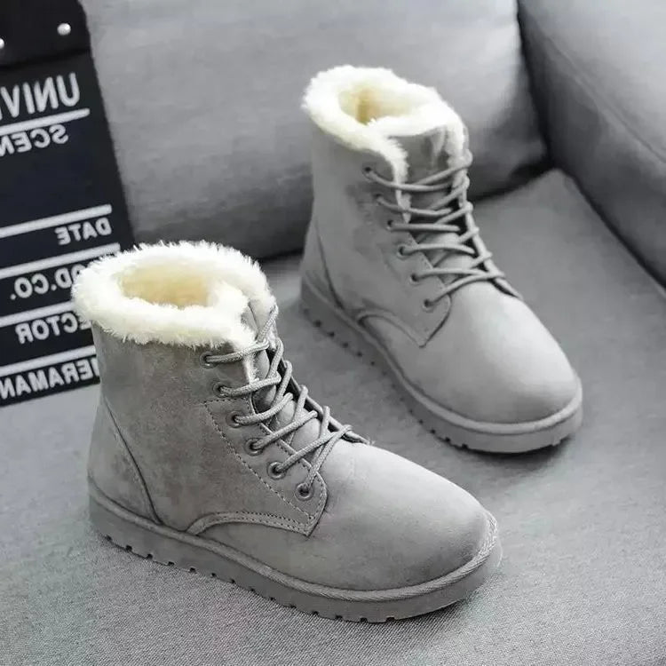 Botas de nieve de algodón grueso con forro polar para mujer, informales, cortas, de invierno, cómodas, cálidas y de goma, de talla grande