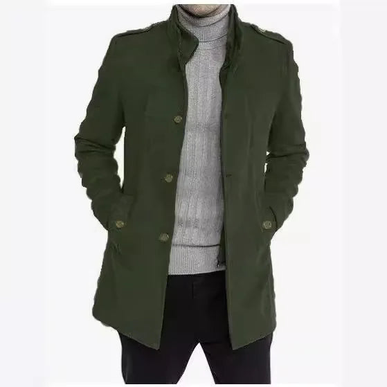 Nueva moda masculina: elegante cortavientos de otoño/invierno, abrigo de lana con doble cuello, chaquetas de lana para hombre de mediana edad, estilo ejecutivo.