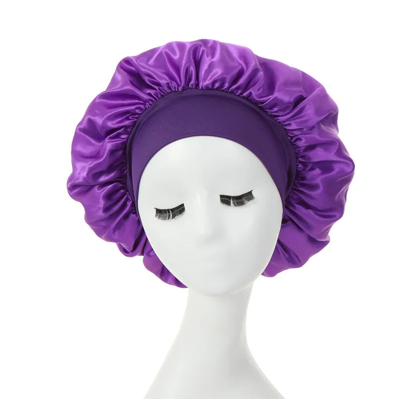 Gorro de dormir para mujer, gorro de seda satinado de doble capa, ajustable, para ducha, para cabello rizado, accesorios de peinado.