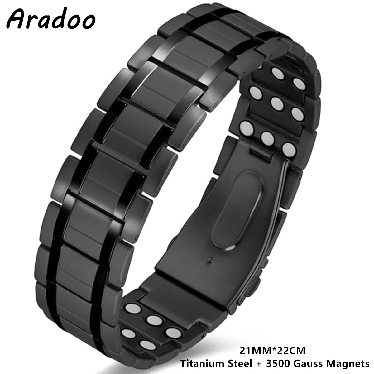 Pulseras clásicas de acero y titanio ARADOO con 3 imanes de neodimio ultrarresistentes, pulsera de eslabones de cobre para terapia magnética.