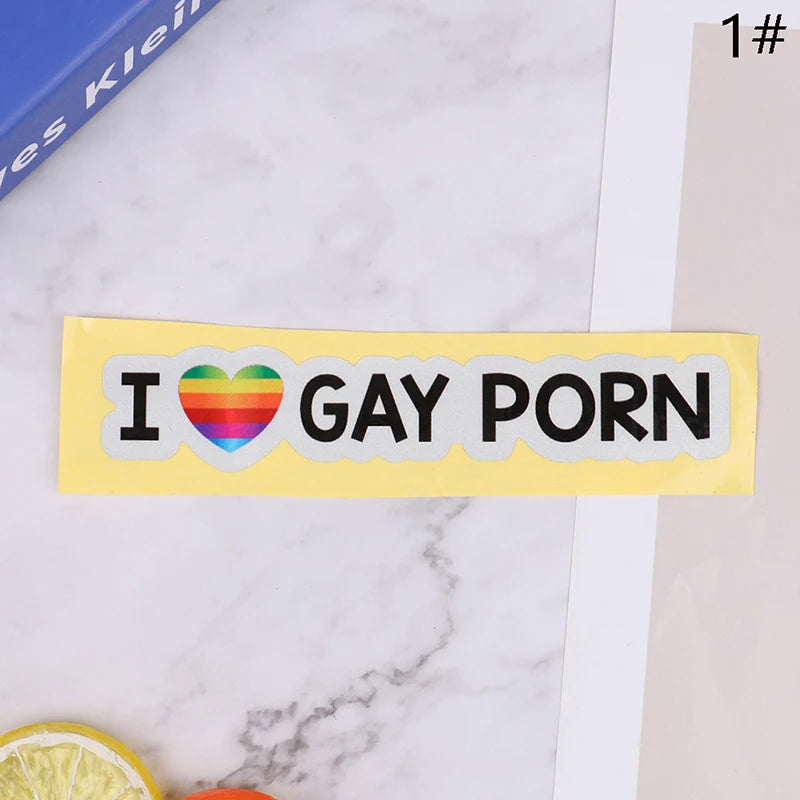 1 pieza de pegatinas reflectantes para coche con texto "I LOVE GAY PORN", pegatinas divertidas para el coche.