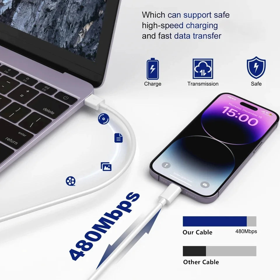 Cable USB de carga rápida PD de 30 W para iPhone 11, 12, 13 Pro, XS Max, 7, 8, 14 Plus, X, XR, SE, carga rápida, USB C, línea de datos de 1 m, 2 m y 3 m