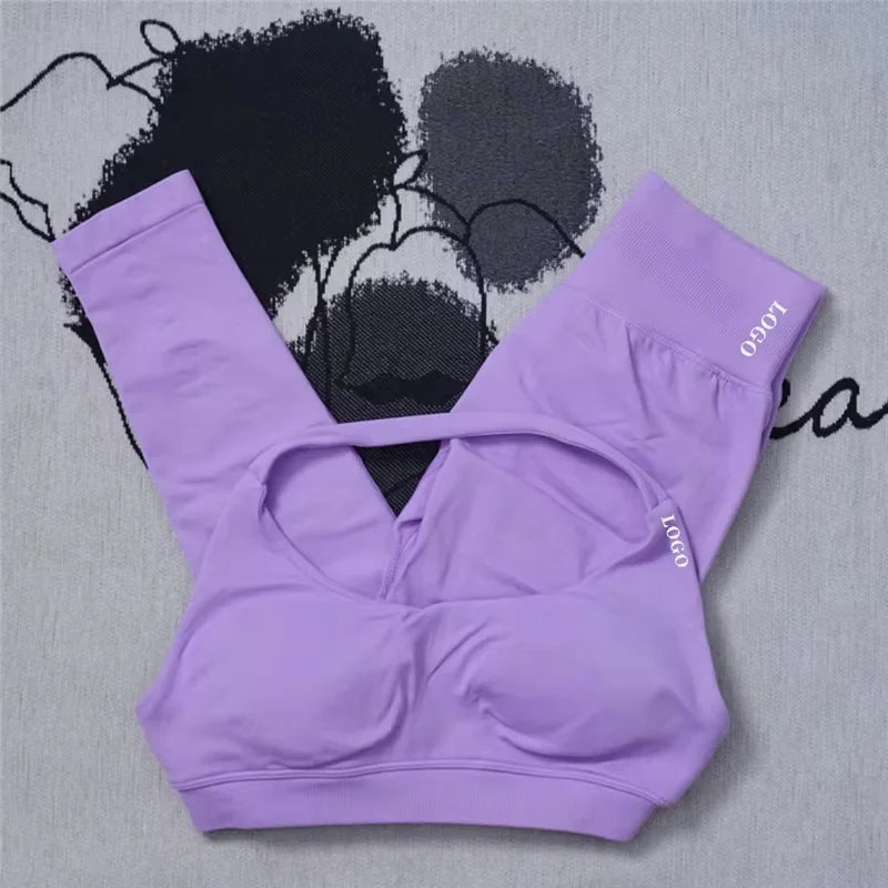 Conjunto de 2 piezas de yoga para mujer, leggings de cintura alta sin costuras, sujetador deportivo, ropa de entrenamiento, ropa deportiva para correr