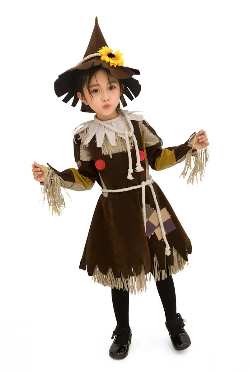 Halloween The Wizard of Oz Scarecrow Parent-Child Costume Carnival Party Performance Circus Clown Dress Womens Cosplay Costume
