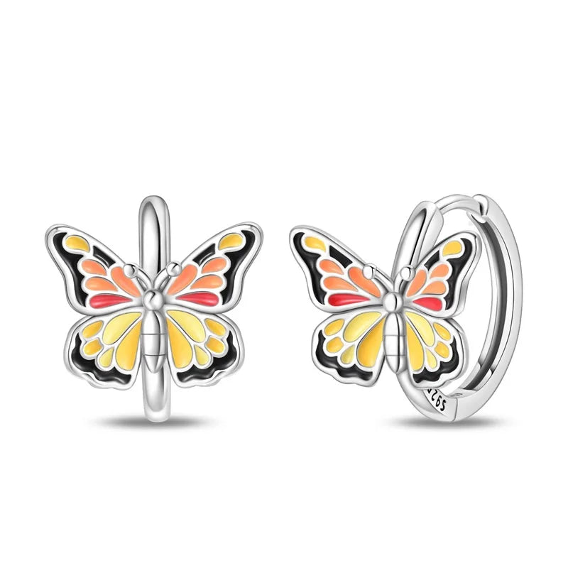 Pendientes de plata de ley 925 con diseño de mariposa, abeja, mariquita y flor de arcoíris para mujer, joyería de moda para fiestas de cumpleaños, regalos