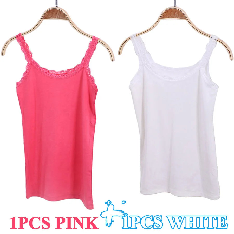Camisola sexy de algodón suave para mujer, sin mangas, de encaje, ajustada, informal, corta, con encanto, ideal como regalo