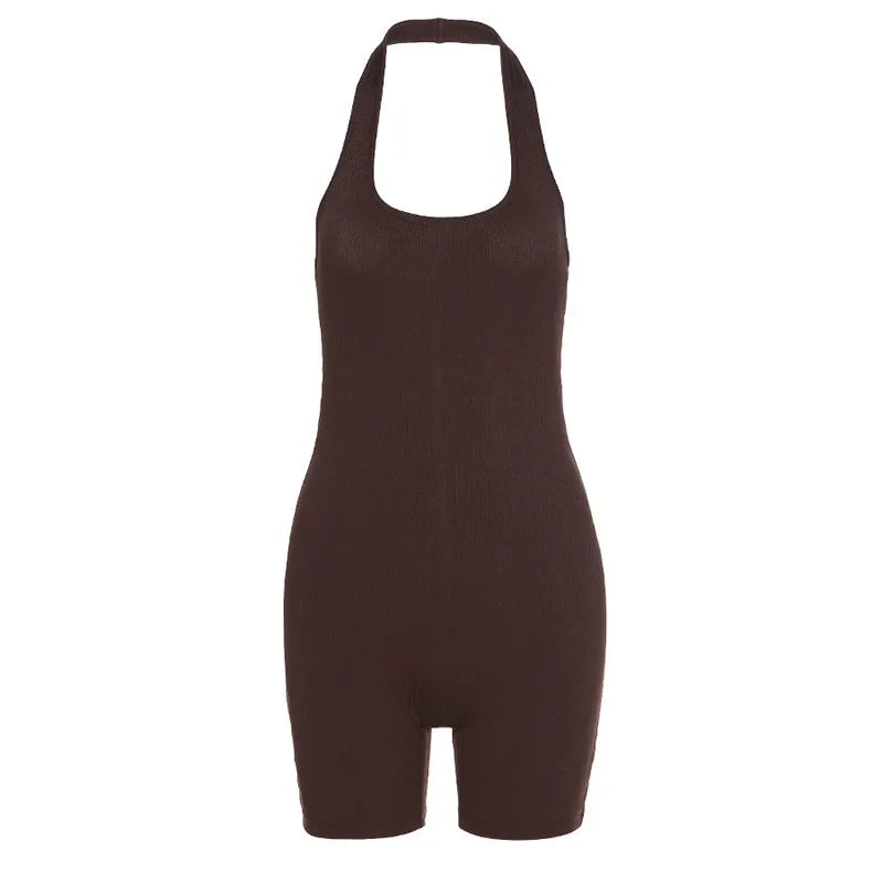 Mono deportivo ajustado con espalda hueca sexy sin mangas para mujer, pantalones cortos multifuncionales de primavera y verano