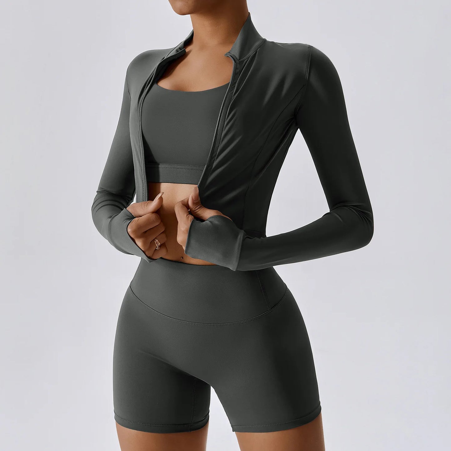 Conjunto de yoga de 3 piezas para mujer, conjuntos de entrenamiento, ropa deportiva para gimnasio, ropa deportiva con cremallera, leggings de manga larga y cintura alta, trajes deportivos, traje de yoga