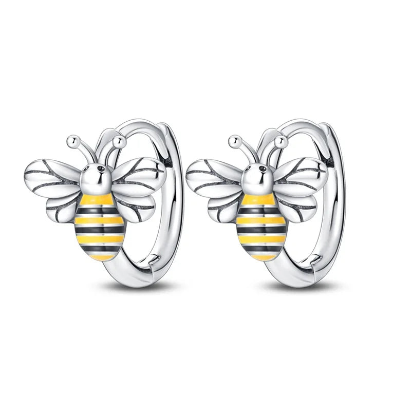 Pendientes de plata de ley 925 con diseño de mariposa, abeja, mariquita y flor de arcoíris para mujer, joyería de moda para fiestas de cumpleaños, regalos