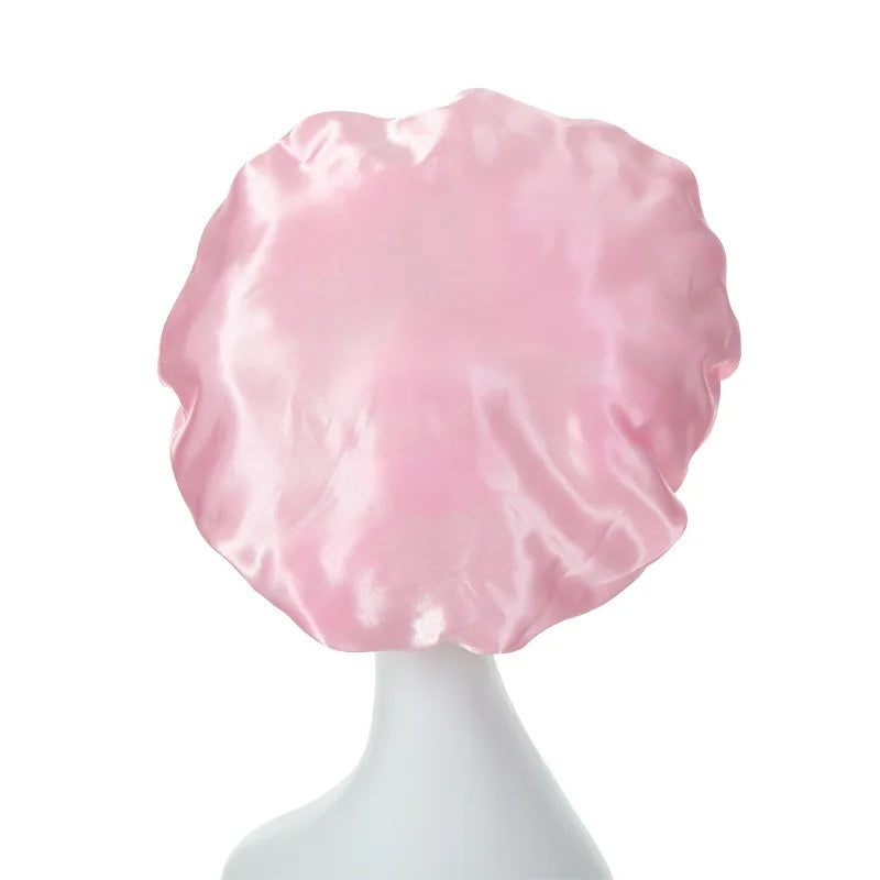 Gorro de dormir para mujer, gorro de seda satinado de doble capa, ajustable, para ducha, para cabello rizado, accesorios de peinado.