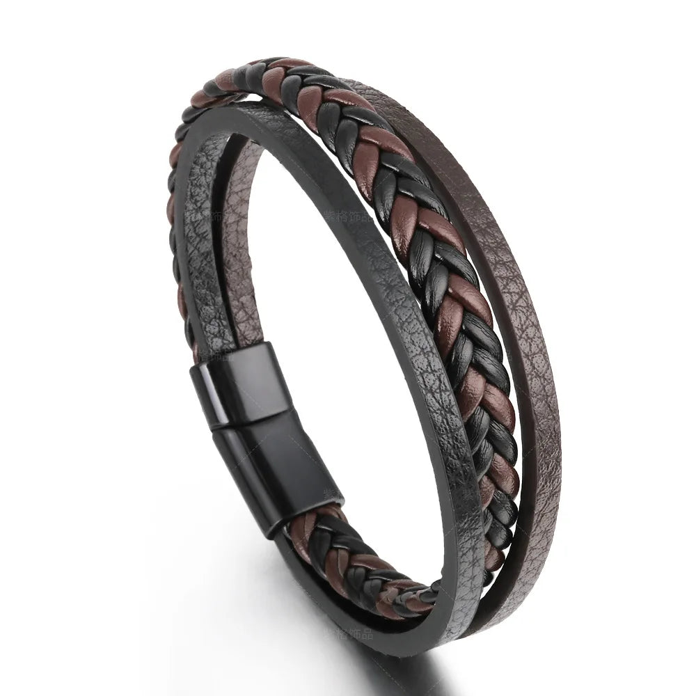 Pulseras de cuero de moda para hombre, pulseras de cuerda trenzada multicapa, pulseras masculinas, joyería, pulsera para hombre