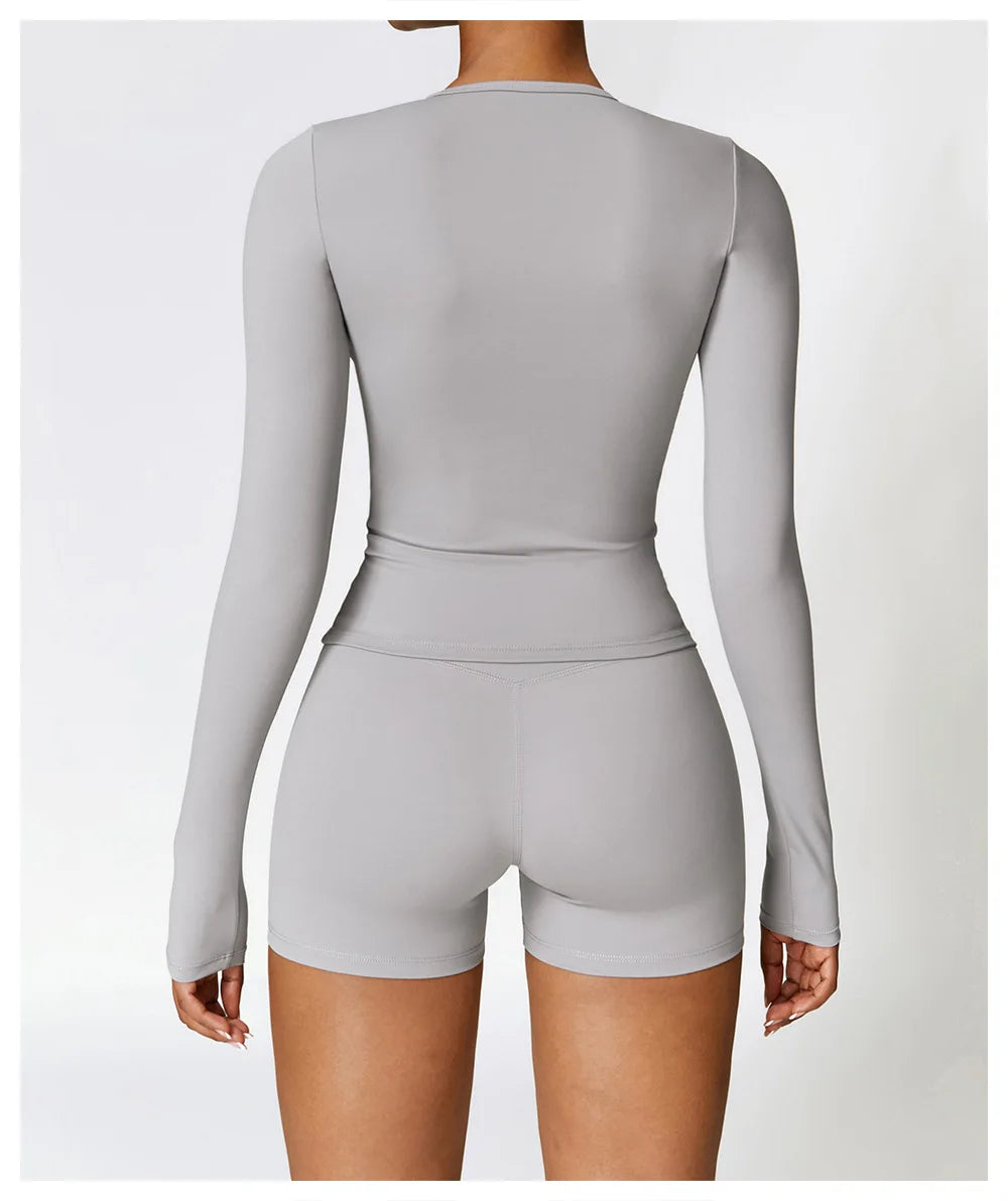 2PCS Seamless Yoga Set Women Workout Set Sportswear Gym Clothing Fitness Long Sleeve Crop Top High Waist Leggings Sports Suits