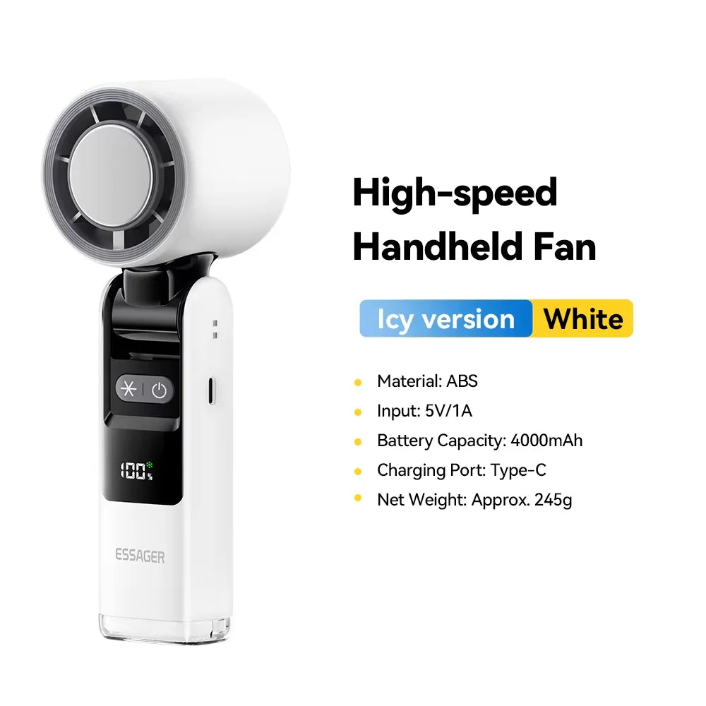 Mini ventilador portátil plegable Essager USB de mano, pantalla digital de 100 velocidades con linterna, refrigeración y refrigeración