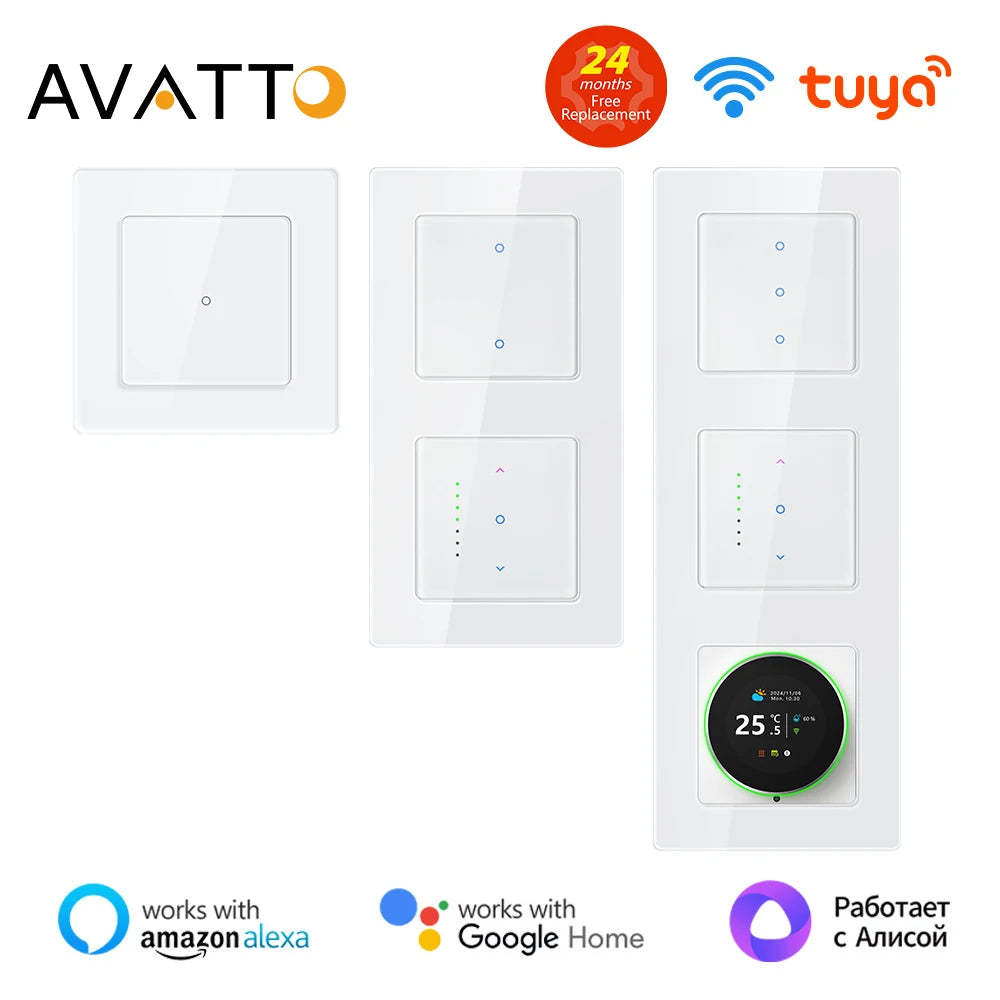 Interruptor de luz inteligente AVATTO Tuya WiFi/Interruptor de cortina con diseño táctil, persianas enrollables motorizadas, compatible con Alexa y Google Home.