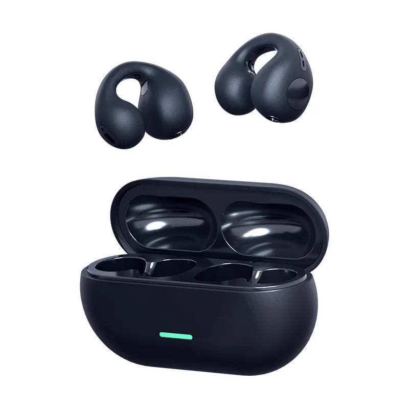 Auriculares inalámbricos TWS Bluetooth 5.3 de conducción ósea T75 con clip para la oreja, cancelación de ruido para música, llamadas HD, deportes y juegos.