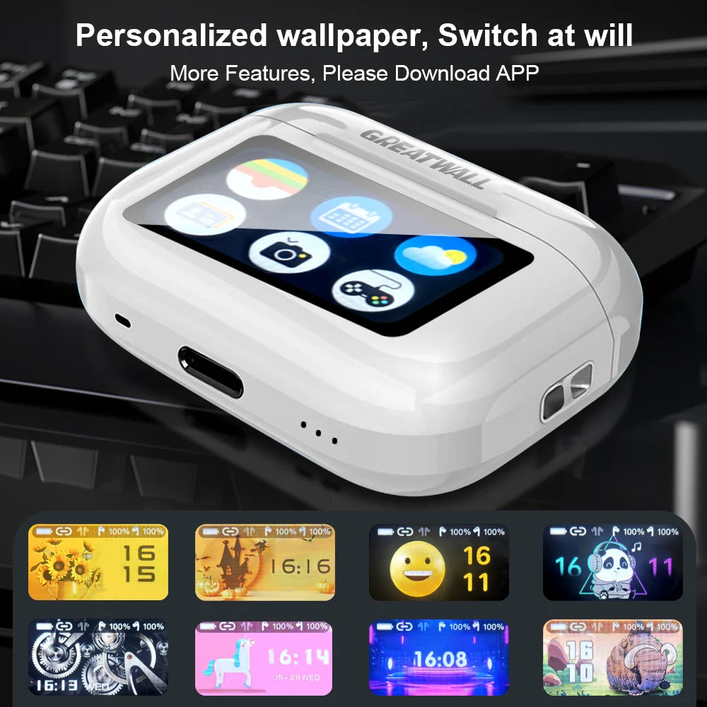 Auriculares inalámbricos GREATWALL TWS originales con Bluetooth, pantalla táctil LCD inteligente, sonido estéreo HiFi, llamadas HD y aplicación.