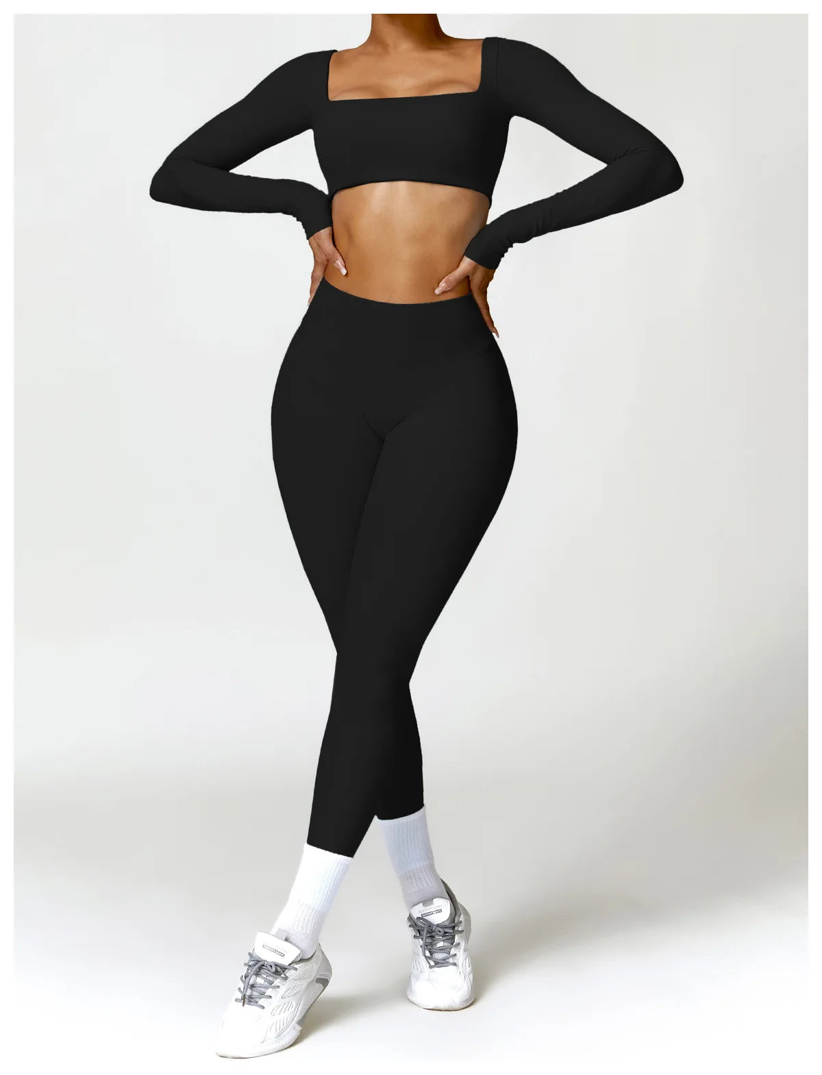 Conjunto de chándal de yoga para mujer, 2 piezas, ropa deportiva para entrenamiento, ropa deportiva, leggings de gimnasio, sujetador de fitness, top corto, trajes deportivos de manga larga