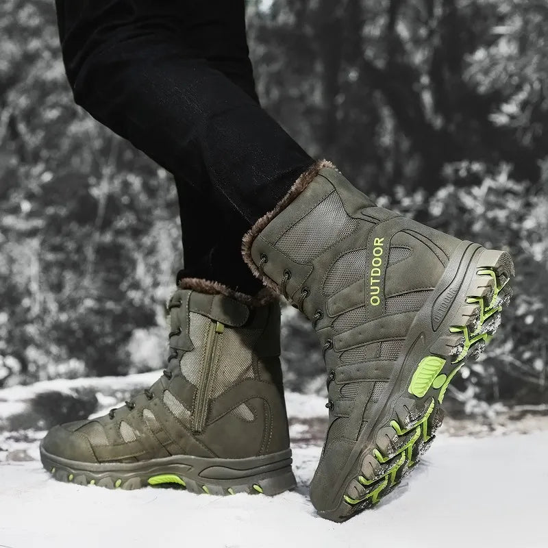 Brand Winter Men's Boots Thick Plush Warm Snow Boots Lace-UP Men Ankle Boots Outdoor Waterproof Men's Motorcycle Boots Size 47
