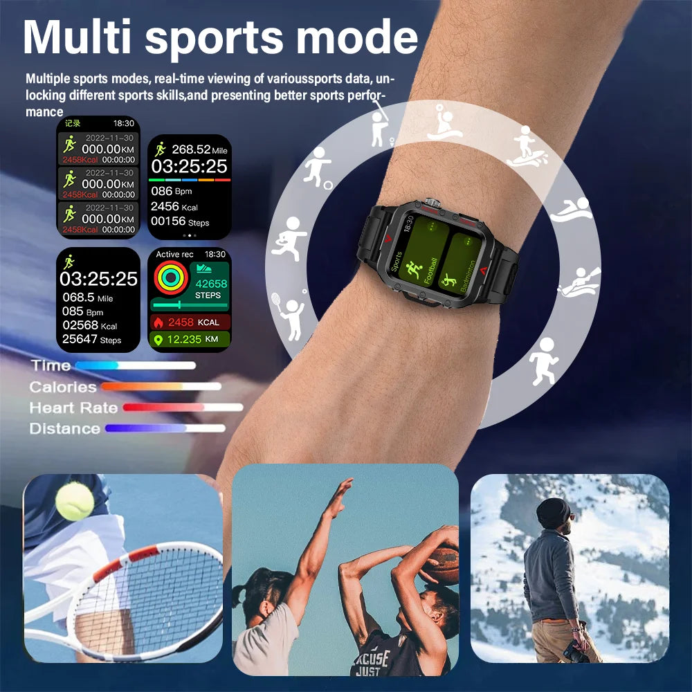 Reloj inteligente deportivo LAXASFIT para hombre con Bluetooth, monitor de frecuencia cardíaca, linterna LED, multifunción, para deportes al aire libre